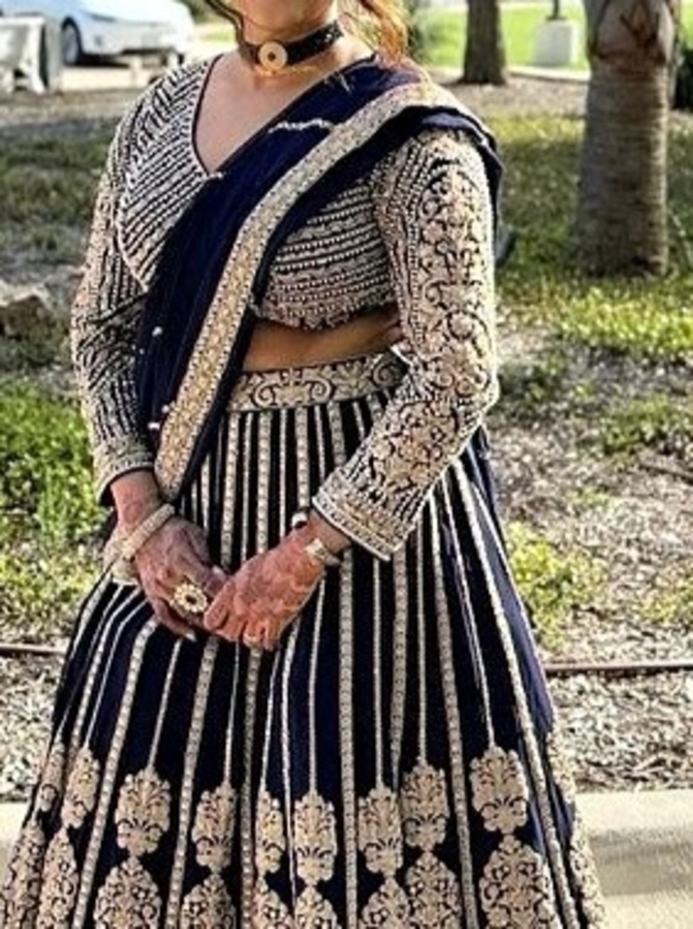 Navy Blue & rose gold Embroidered Lehenga